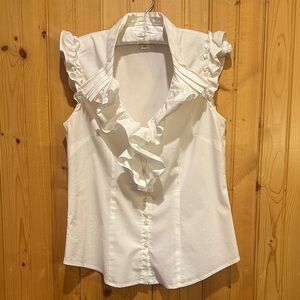 LOFT Ivory Ruffle Trim Blouse